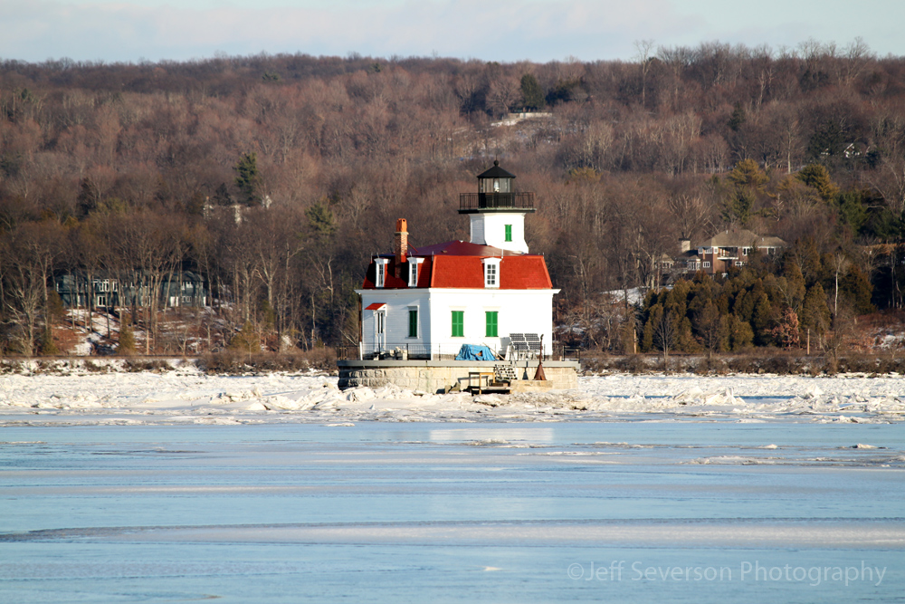 Esopus Meadows Lighthouse, seen on the Hudson River, in Winter. Photo taken by Jeff Severson