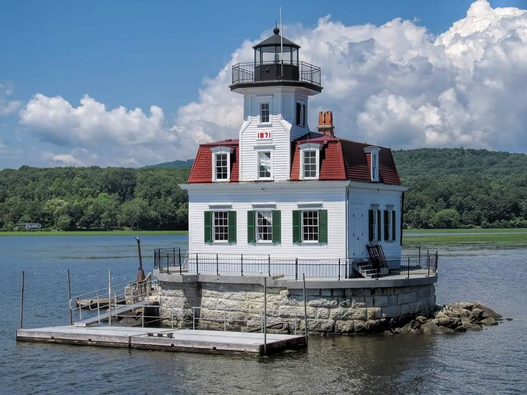 View of the Esopus Meadows Lighthouse on the Hudson River, in New York State.