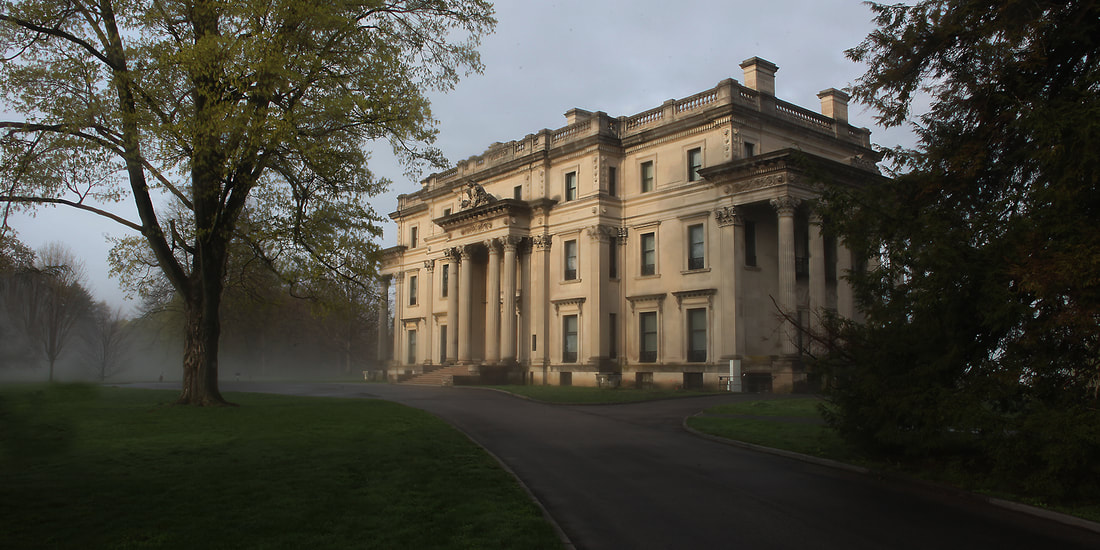 A foggy morning at the Vanderbilt Mansion in Hyde Park, New York.