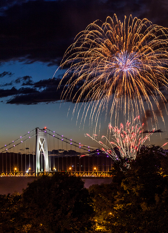 4th of July Fireworks over the Mid-Hudson Bridge by John Morzen.