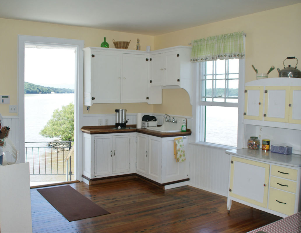Interior view of the kitchen of the Esopus Meadows Lighthouse on the Hudson River, in New York State.